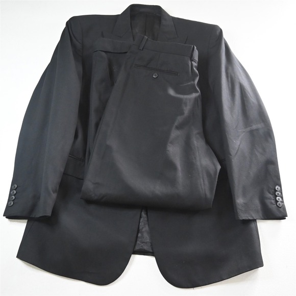 Phat Farm 44L 36x32 Black Peak Lapel Long Mens Jacket Pants Suit